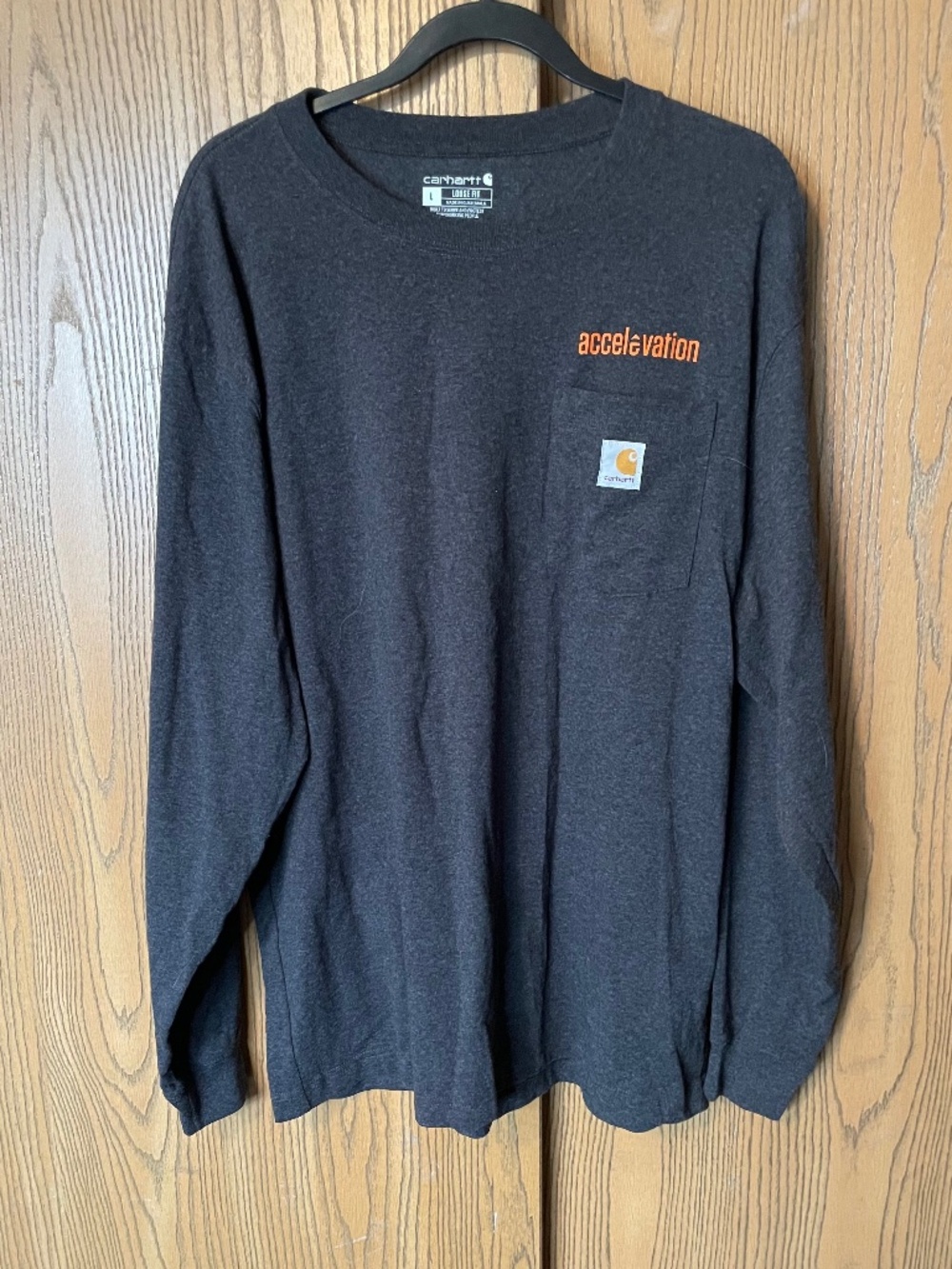 CARHARTT HEAVYWEIGHT LONG SLEEVE T-SHIRT ACCELEVATION LOGO DARK GRAY SIZE LARGE